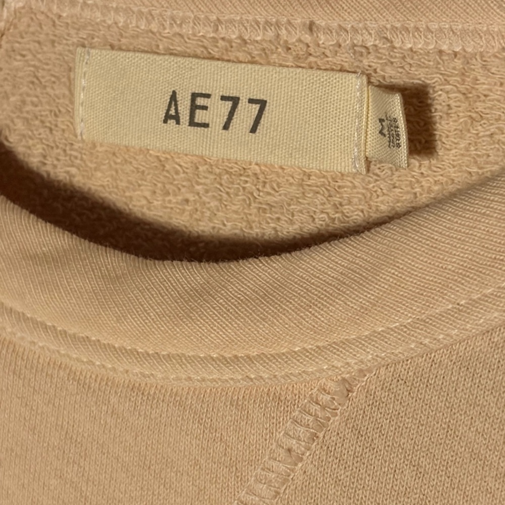 NWT AE77 French Terry Raglan Sweatshirt Cream Minimalist Crewneck Size M - Picture 2 of 4